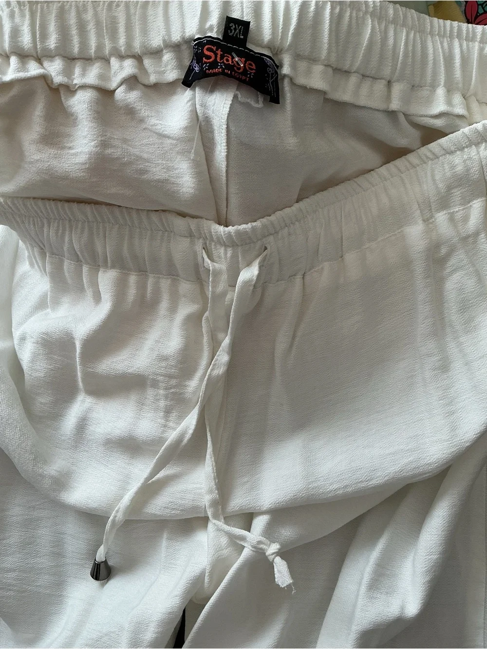 Women's Wide-Leg Drawstring Pants - White - Picture 7 of 7